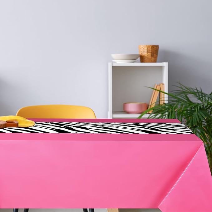 Buryeah 3 Pcs Zebra Tablecloth Zebra Print Plastic Table Cloth Disposable Tablecloth Animal Safari Table Cover 54 x 108'' for Baby Shower Wedding Birthday Party Decorations Supplies(Hot Pink A)