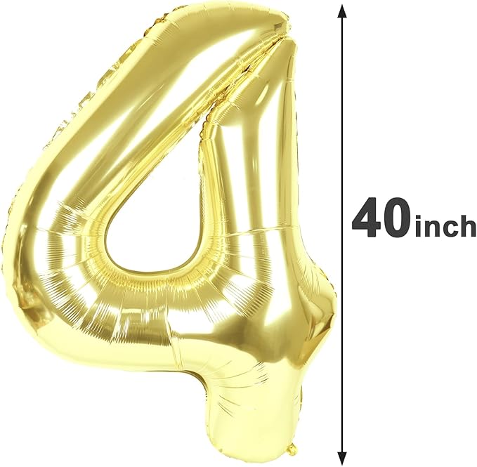 40 Inch Light Gold Large Number 4 Birthday Balloon, Giant Number Four 14 24 34 40 44 Balloons, Champagne Gold Foil Mylar Big Balloons for Anniversary Graduation Supplies Decorations