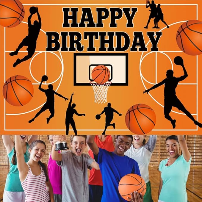 Basketball Themed Birthday Party Decoration Basketball Happy Birthday Backdrop Photo Background Banner Poster for Basketball Party Decorations Party Supplies 70.8 x 47.2 Inch