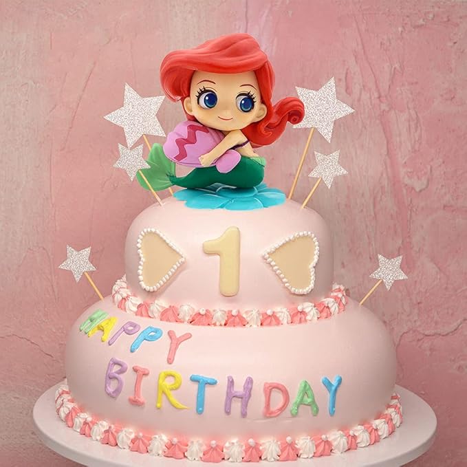 Little Mermaid Cake Topper with Seashells for Ariel Cake Decoration - Mermaid Figurines for Under the Sea Theme Princess Kids Birthday Party Supplies