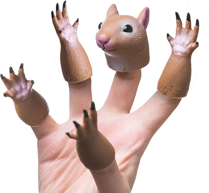 AQKILO Finger Puppet Set, Animals Puppet Show Theater Props, Novelty Toys Weird Stuff Gifts (Squirrel & Pug)