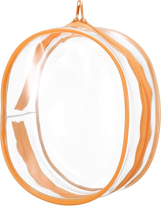 uxcell Figure Display Bag, 6.1 x 3.1 x 7.3 Inch PVC Oval Portable Dolls Pouch Carrying Case Storage Bag Keychain Charm for Showing Off Boxes Dolls, Orange