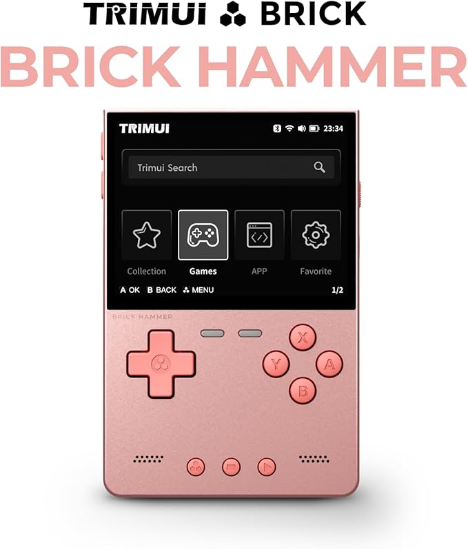 Trimui Brick Hammer Metal Body Handheld Game Console Retro Gaming Handheld 3000mah Battery Allwinner A133p 3.2" IPS RGB Lighting Vibration Pink