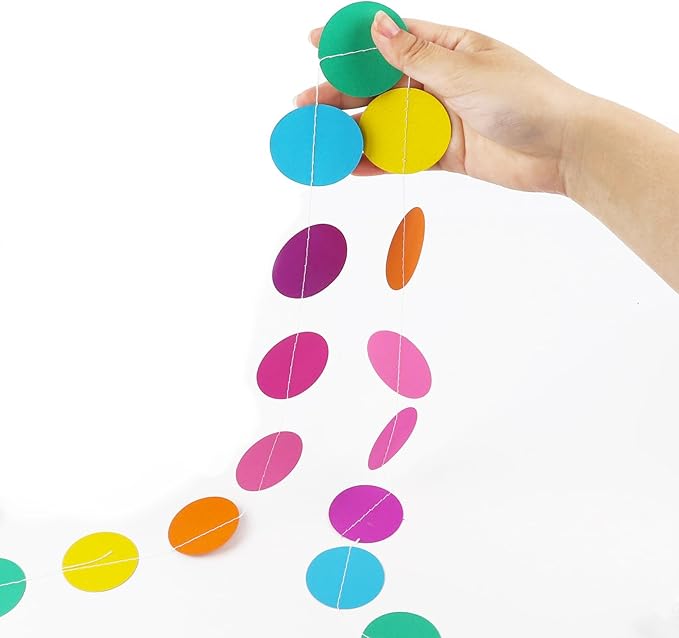 RUBFAC 5pcs Colorful Paper Garland Party Decorations Circle Dots Hanging Rainbow Decorations for Birthday Wedding Baby Shower Classroom Candyland Streamers Party Supplies (66ft)