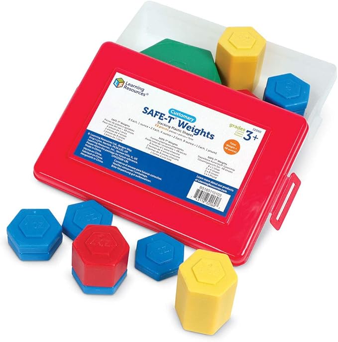 Learning Resources Customary Safe-T Weight Set, 13 Pieces Including 1oz, 2oz, 8oz, and 1lb Weights