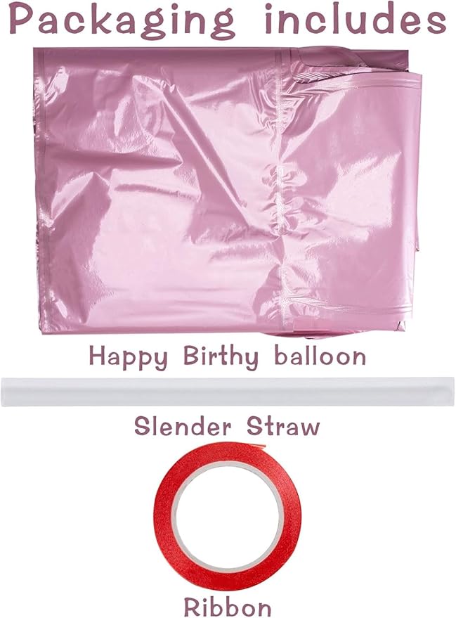 Happy Birthday Balloons Banner Pink 16 Inch Mylar Foil Letters