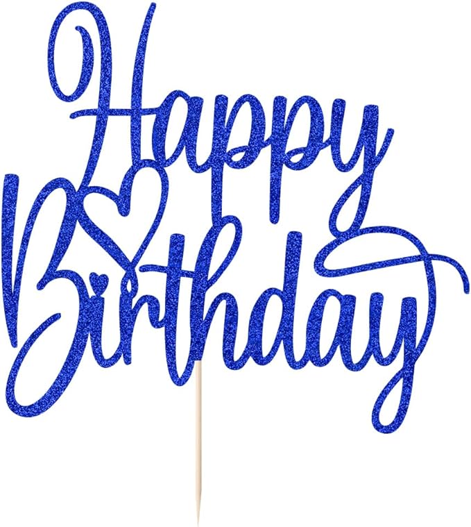 Handmade Glitter Happy Birthday Cake Topper- Happy Birthday Cake Decor,Fabulous Cake Decoration，Anniversary/Birthday Party Decoration Supplies (Dark blue)