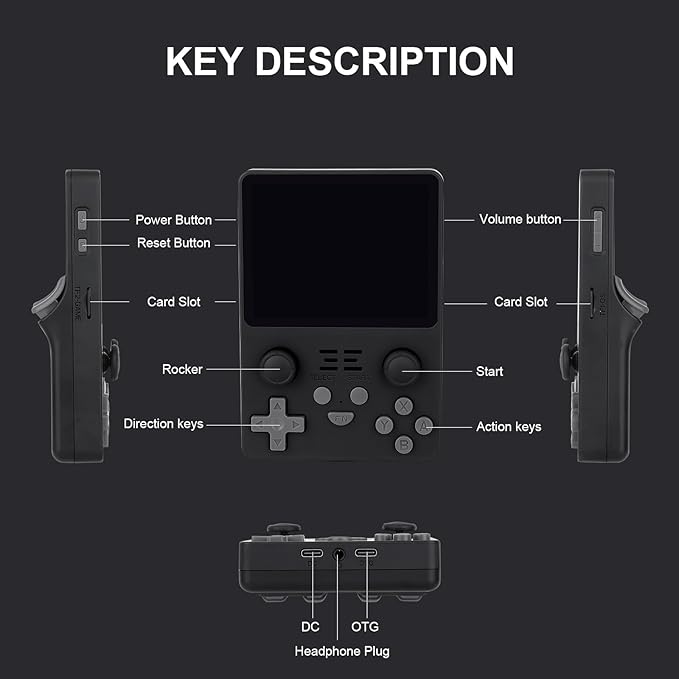 Powkiddy RGB20S Handheld Arcade Console - Built-in 15,000 Games & 64G, 3.5 Inch IPS Screen, Open Source System, Classic Emulator (Black)