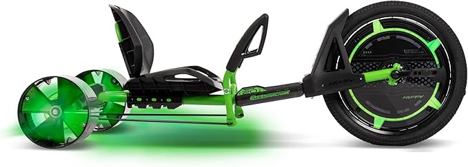 Huffy Green Machine 20 Inch Drift Trike, Sleek Ergonomic Design, Adjustable Seat, Durable Steel Frame, Easy to Operate, Drift Trike for Kids Ages 8+, LED Light Accents, Coaster Brake, Green and Black