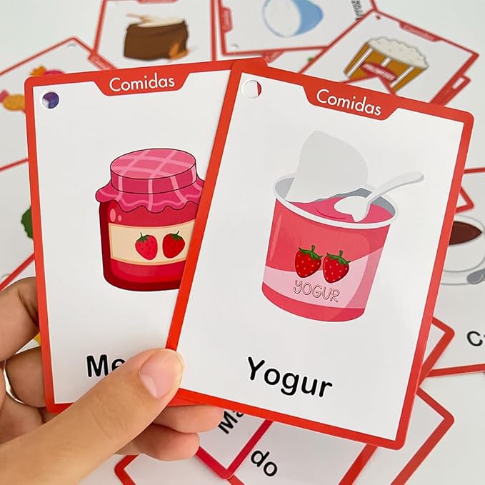 Comidas Spanish Foods Vocabulary Flash Cards, Language Learning Classroom Supplies, Words Cognitive Cards for Preschool Kindergarten, Homeschool Teaching Aids