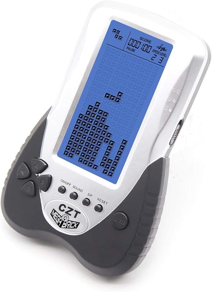 CZT Retro Brick Game Console Big Blue Backlight Screen Built-in 23 Games Tank Battle/Racing Can plug Headphone Nostalgic Puzzle Pocket Handheld Porable Machine Children's toys Christmas Gifts(Black)