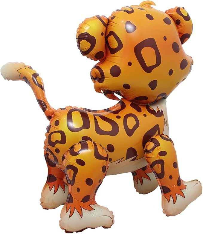 4D Walking Balloons Animal Foil Balloon Lion Panda Alpaca Cow Horse hippo leopard Ballon Jungle Forest Zoo Theme Baby Shower Birthday Party Supplies (4D Leopard)