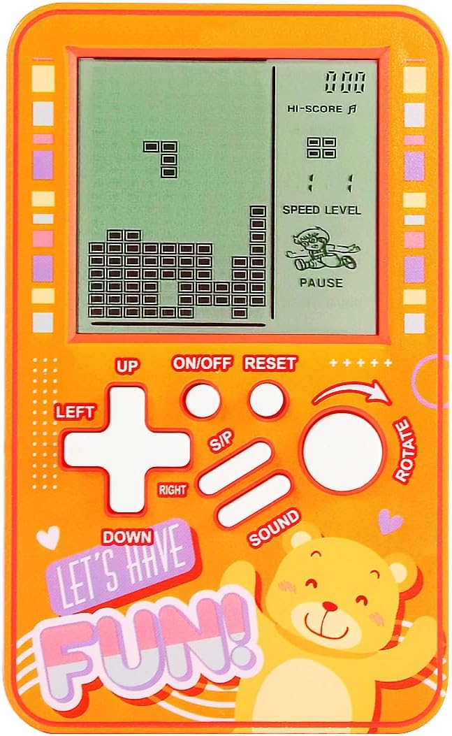 CZT Handheld Block Game Console Built-in Multiple Classic Retro Brick Games Electronic Entertainment Student Game Machine Game playerPortable Gaming Device Kids Girls (Orange)