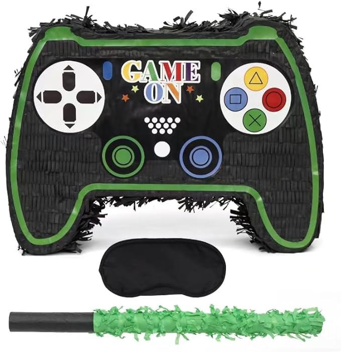 Video Game Controller Pinatas Bundle with a Blindfold and a Bat(16.5 x 12 x 3.5 Inches), Perfect for kid's Birthday Parties, Gaming Theme Parties for Boys, Decorations