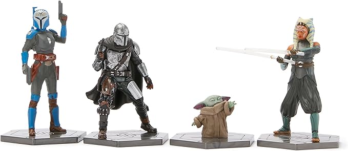 Disney Store Official Star Wars: The Mandalorian Figure Set – 8 Fully Sculpted Star Wars Figures Including The Mandalorian, Grogu, Ahsoka Tano & More in Double-Tiered Box with Scenic Backgrounds