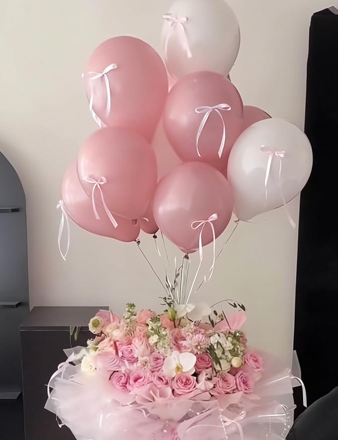 Light Pink Balloons Latex Balloons - 12 Inch Pastel Baby Pale Pink Latex Balloon, Bright Party Balloon with Ribbons for Baby Shower Gender Reveal Birthday Wedding Party Decorations, 50 Pcs