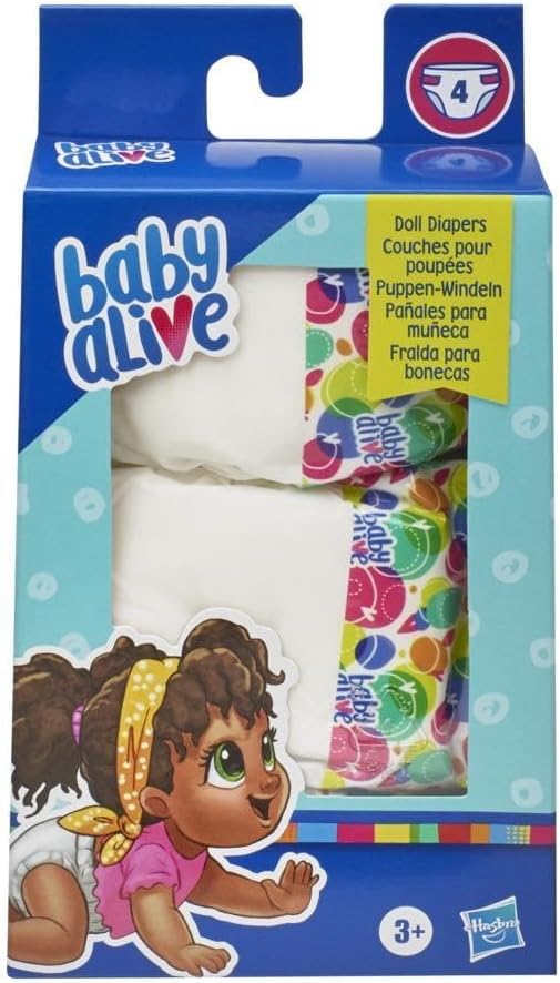 Baby Alive Doll Diaper Refill, Includes 4 Diapers, Toys Accessories, for Kids Ages 3 Years Old and Up