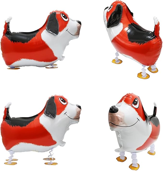 Cute Red Puppy Dog Balloon Air Walker Doggy Balloon Pet Animal Party Supplies, 4 Pack Cartoon Air Walking Dog Balloons Walk Harrier Doggy Supplies For Birthday Baby Wedding Shower
