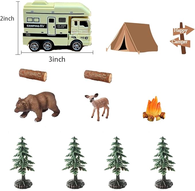Camping Birthday Cake Topper，Camping Theme Kids Adults Forest Themed Birthday Party Supplies.