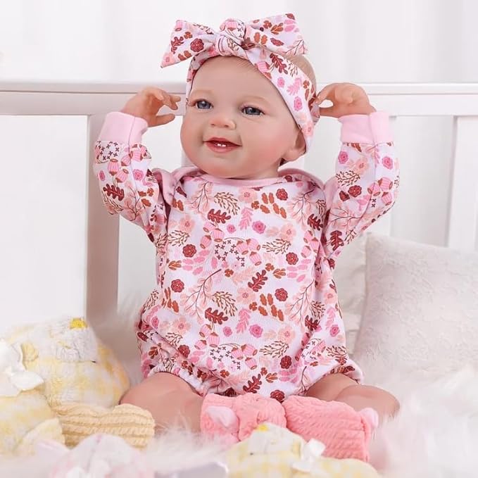 BABESIDE 3PCS Reborn Baby Doll Clothes for 17-22 Inch Dolls, Baby Doll Outfit Accessories with Floral Pattern fit Reborn Baby Dolls Girl Boy, Pink