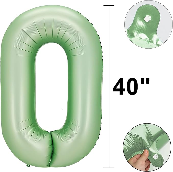 40 Inch Olive Green Balloon Number 0 Balloon,Jumbo Mylar Foil Helium Balloon for 10 20 30 40 50 60 70 80 90 100 2025 Birthday Digital Balloons for Birthday Party,Wedding Anniversary Party Decorations