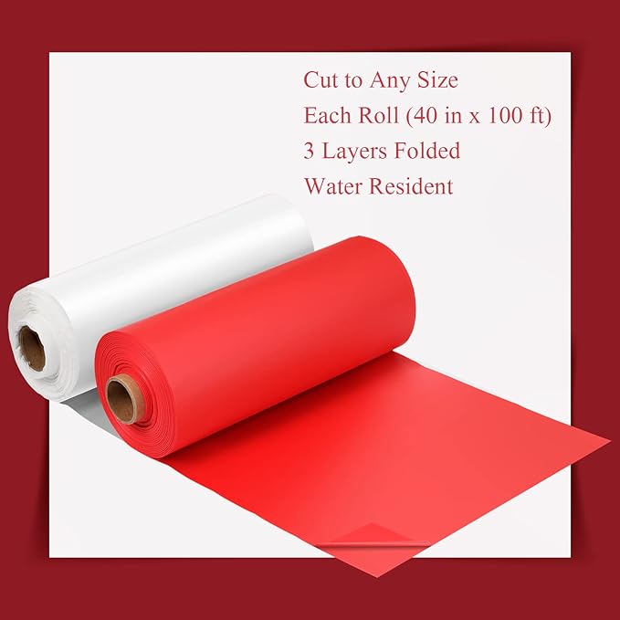Moukeren 40'' x 100' Circus Tablecloth Roll Plastic Tablecloth Disposable DIY Carnival Tent Party Supplies for Big Top Tent Backdrop Curtains Ceiling Wall Drapes(White, Red,6 Roll)