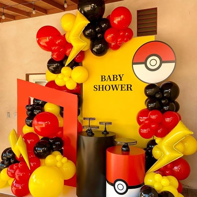 Red Black Yellow Balloon Garland Arch Kit, 155Pcs Latex Balloons Different Size 18 12 10 5 inch for Cartoon Game Baby Shower Birthday Party Supplies
