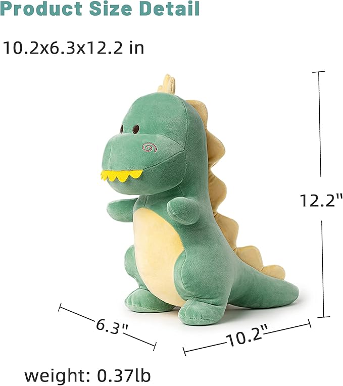 Dinosaur Stuffed Animal,12“ Cute Stuffed Dinosaur Plush Soft Dino Plushie Toys for Boys Girls Baby Kids (Green)
