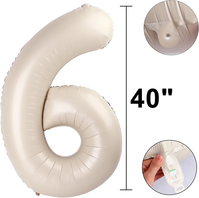 40 Inch Milk White Balloon Number 6 Cream Balloon,6 Foil Mylar Helium Large Digital Balloon Birthday Numbers Jumbo Balloons 16th or 61st Anniversary Party Decorations Supplies