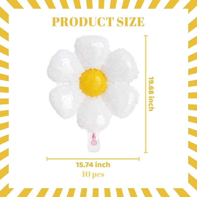ZHENGYE 10 Pcs White Daisy Balloons,Flower Theme Party Decorations Flower Aluminum Foil Balloons Wedding Baby Shower Birthday Party Decoration