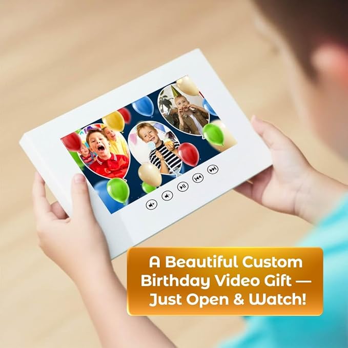 Animated Birthday Video Card for Boys – Upload 16 Photos – Personalized Tech Gift for Kids – 7” Digital Display, 4GB Internal Memory, USB Charger Included