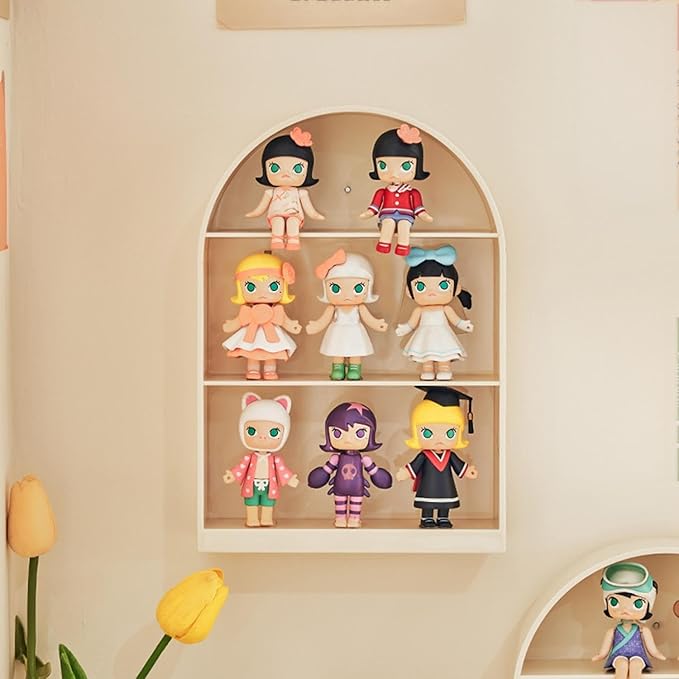 3 Layer Display Case for Figures - Wall-Mounted Dust Proof Storage Box with Door, Thickened Plastic Cabinet for Pop Mart Action Figures Collectibles (No Tools Needed)