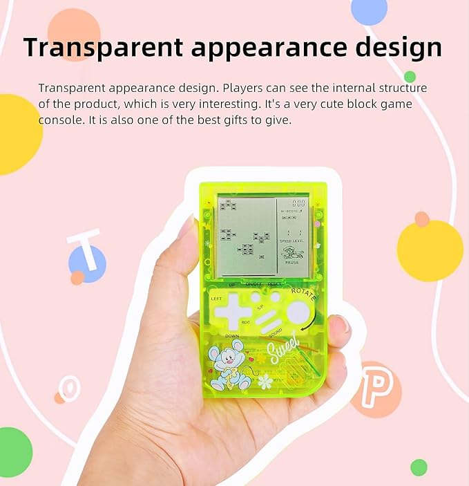 CZT Transparent Block Game Machine 23 Built-in Games Retro Children's Console Student Device Puzzle Handheld Console Electronic Brick Games Compact Portable Christmas Girl Gifts (Blue)