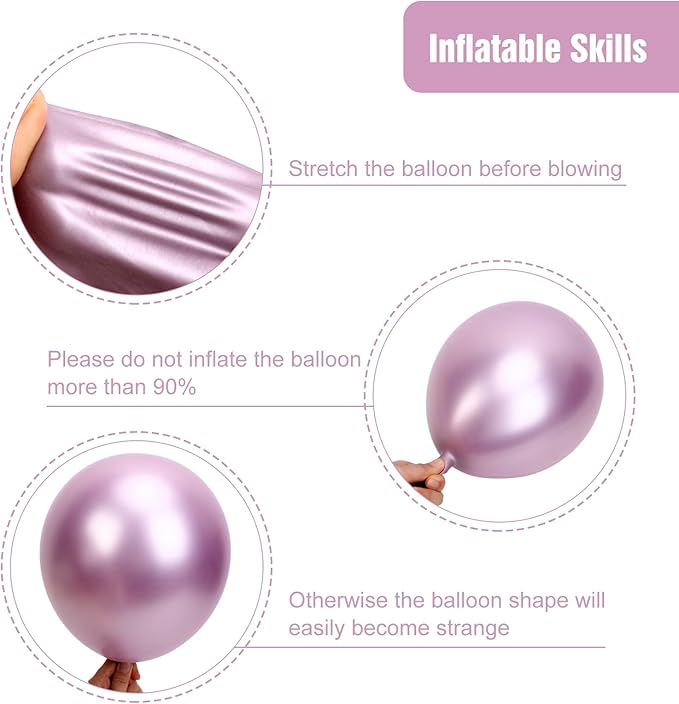 RUBFAC Metallic Pink Balloons 129pcs Different Sizes Pack of 18 12 10 5 Inch, Latex Chrome Metal Pink Balloon Garland Arch Kit for Wedding Princess Birthday Party Baby Shower Engagement Bachelorette