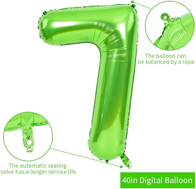 TONIFUL 40 Inch Large Green Numbers Balloons 0-9, Number 7 Digital 7 Helium Foil Mylar Big Number Balloons for 2026 Graduation New Year Eve Birthday Party Anniversary Supplies Decorations