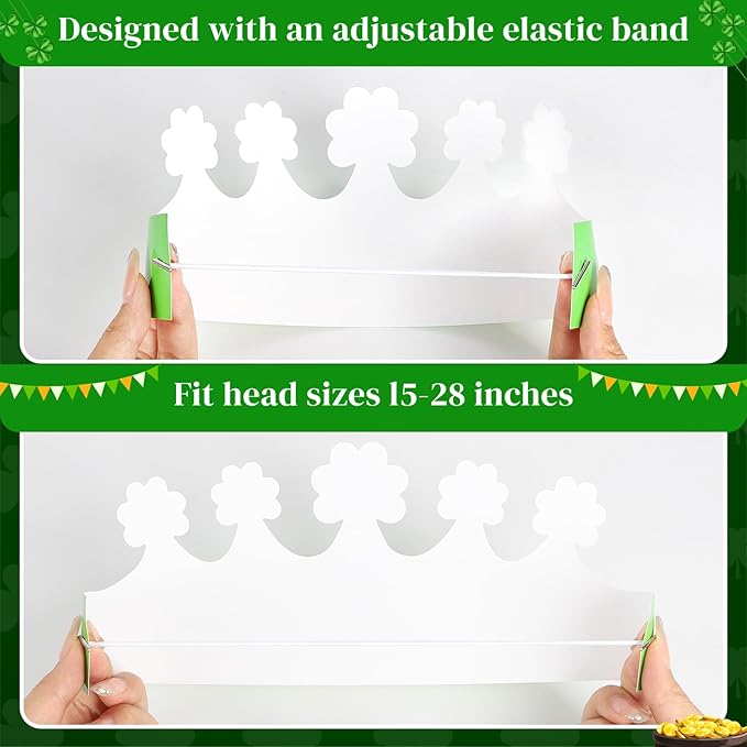 Hedeey 24 Pack St. Patrick's Day Crown Crafts Shamrock Paper Clover Crown Hat with Stickers forIrish St Patricks Holiday Craft Activity Party Favors Supplies