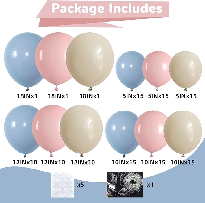Pink and Blue Balloon Arch Kit 133 Pcs Gender Reveal Balloons Garland Pastel Pink Dusty Blue Latex Party Balloon for Boy or Girl Gender Reveal Birthday Bridal Baby Shower Party Decorations