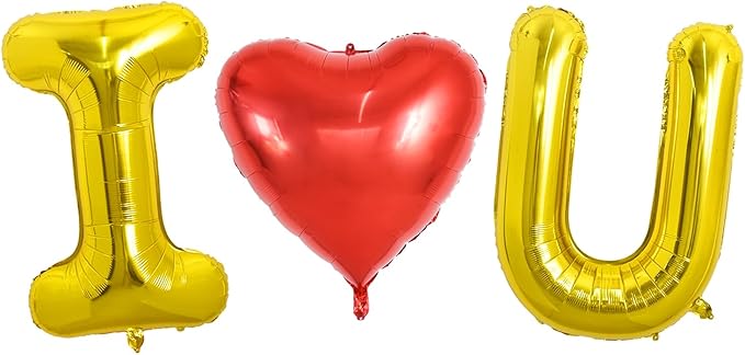 TONIFUL 40 Inch I Love You Foil Letter Balloons - Huge Heart Shaped Decoration for Valentine's Day, Wedding, Bridal Shower, Anniversary, Engagement Party Supplies (Gold, 3 Pcs)