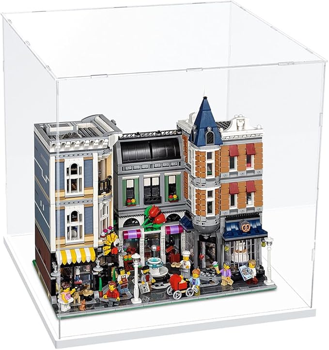 DuvinDD Acrylic Display Case for Collectibles Lego Clear Acrylic Display Box Countertop Dustproof Protection Large Showcase Toys Action Figure Stand Home Storage Box with Base (17x17x17 inch)