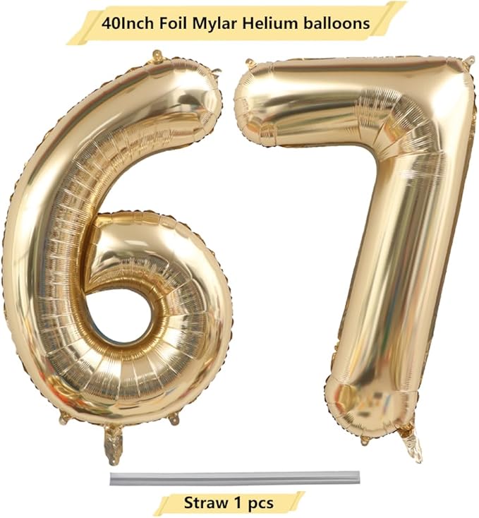 40 Inch Light Gold 67 Number Balloons White Gold Giant 76 Foil Mylar Helium Large Digital Champagne Gold Birthday Numbers Jumbo Balloons 67th or 76th Anniversary Party Decorations Supplies