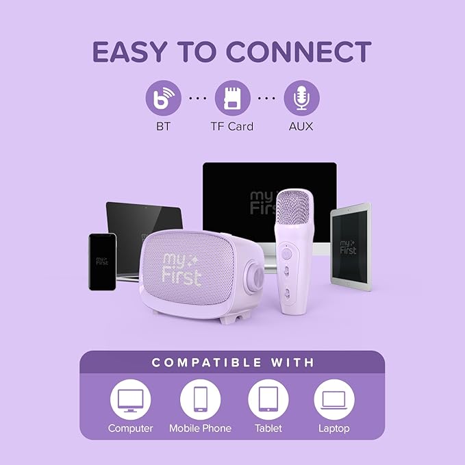 myFirst Voice 2 - Kids Mini Karaoke Machine with Wireless Microphone and Voice Changer for Kids, Portable Bluetooth Speaker, Christmas Toys Gifts for Girls and Boy 3-12 Years Old (Purple)