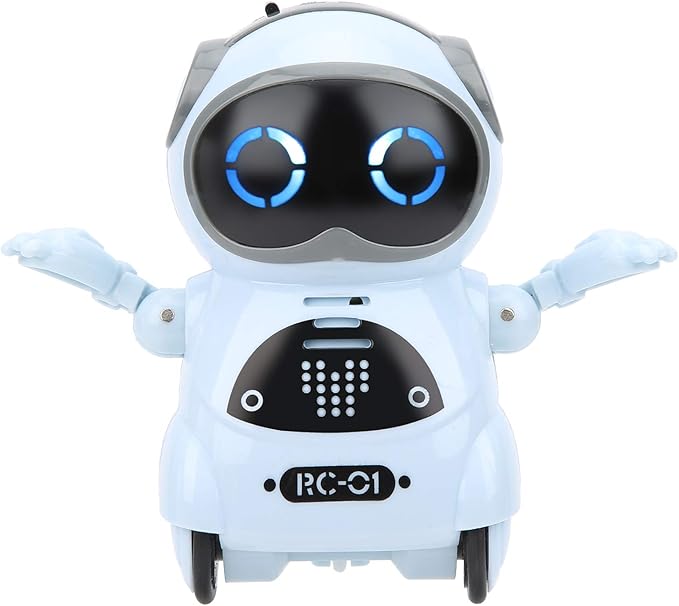 Mini Pocket Robot Toy, Interactive Voice Recognition, Repeat, Sing, Dance, LED, Story ABS Decoration, Robot Toy 3.3in with LED Lights for Entertainment, Communication (Blue)
