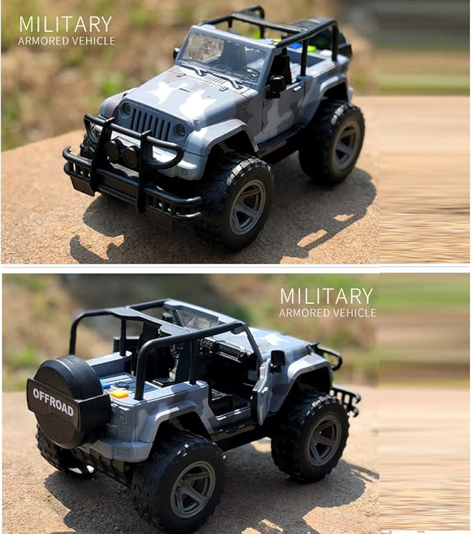 Car Toy 1:16 Off-Road Military Fighter Friction Powered Toy Vehicle with Fun Lights and Sounds