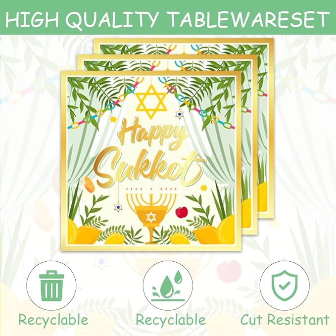 40Pcs Happy Sukkoy Decoration 20 Plates + 20 Napkin Feast of Tabernacles Sukkot Birthday Party Decorations