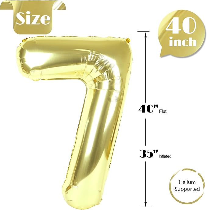 Champagne Gold 7 Balloon, Number Balloons 40 Inch, Light Gold 7th Birthday Decorations for Girls Kids, Party Decoration for Women, Number 7 Balloon