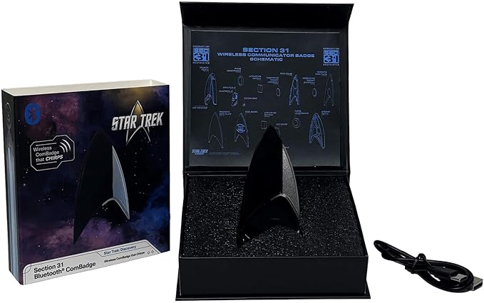FAMETEK Star Trek Section 31 Bluetooth ComBadge with Chirp Sound Effect, Star Trek Communicator Badge