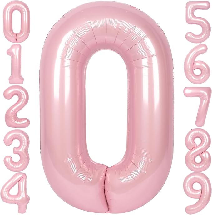 SUWEN 40 Inch Pink Large 0 Balloon Numbers Big Foil Helium Number Balloons 0-9 Jumbo Happy 0th Mylar Birthday Party Decorations for Girl or Women Anniversary Party Supplies