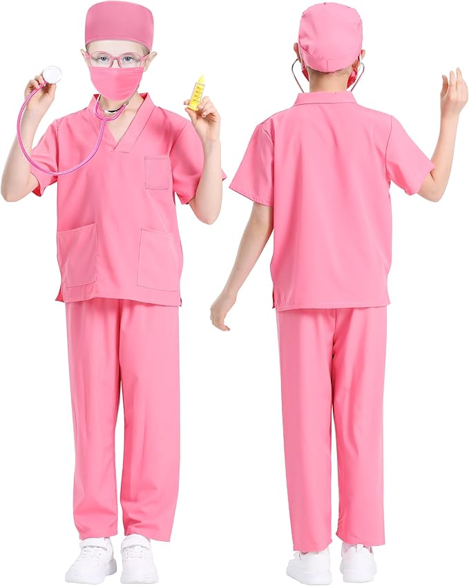 ICECUTE Doctor Costume for Kids Scrubs with Accessories,7Pcs Toddler Halloween Costume for Boy Girls,3-11 Years