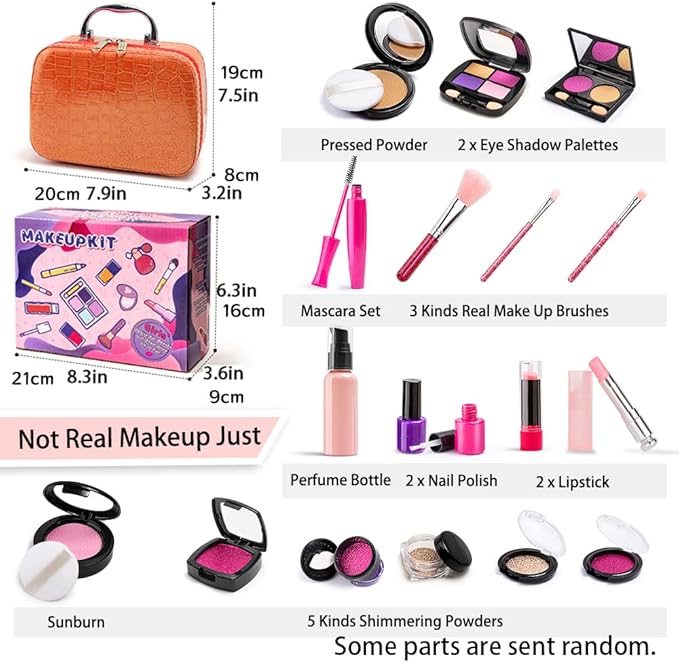Kids Makeup Kit for Girls - Pretend Play Makeup Set with Bag, Makeup Set Toy for Little Girls,Beautiful Christmas Birthday Gift for Kids Age 3+ (No Real Makeup)