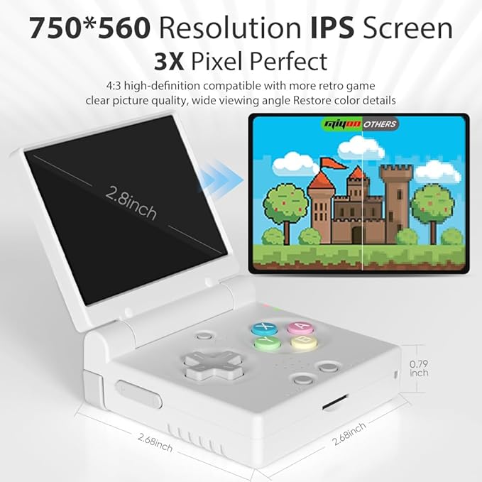 Miyoo Mini Flip Retro Handheld Game Console, 2.8 Inch 750*560 IPS Screen, Portable Linux Emulator Handheld, Gift for Men & Women, Gray